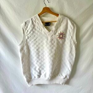 Vintage 90s White Sleeveless Knit Sweater Vest Caribbean Adventures